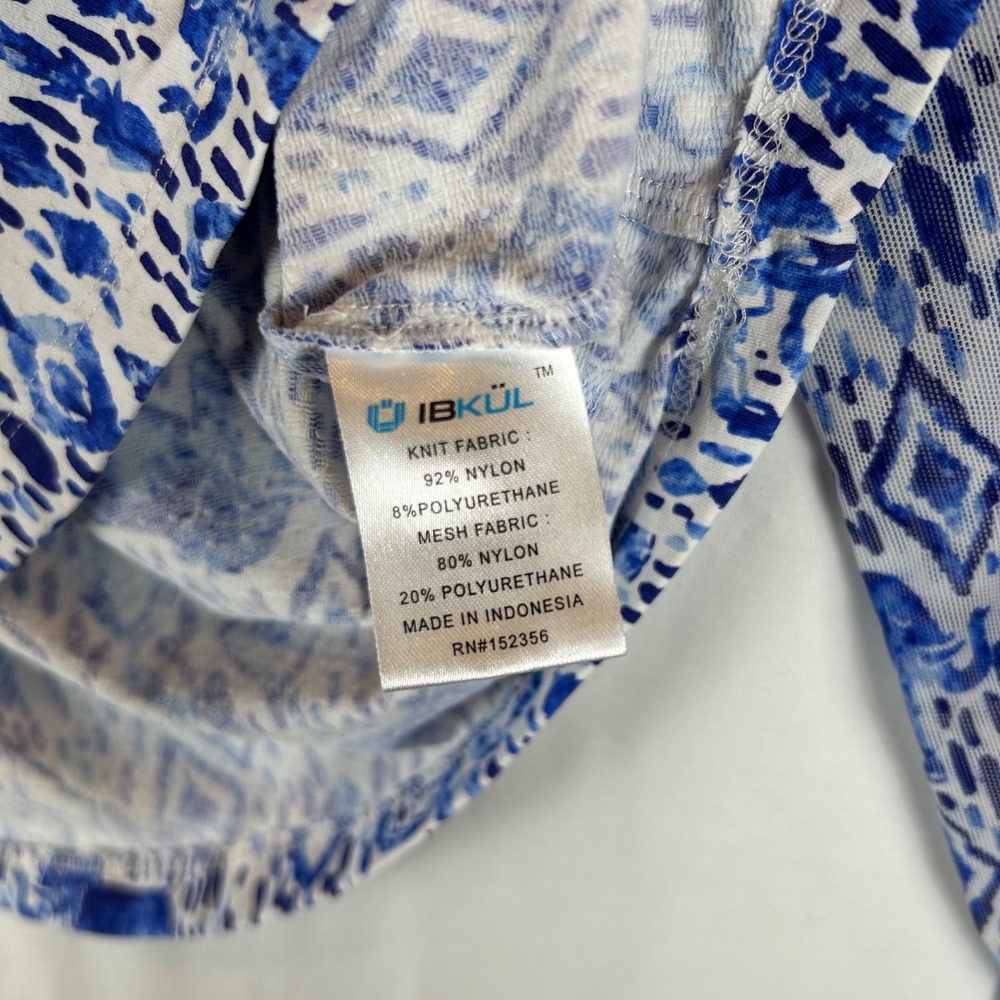 IBKUL Womens Blue White Elephant Ikat Quarter Zip Sun Shirt Mock Neck Small - Picture 4 of 10
